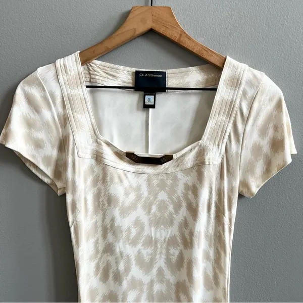 Class Roberto Cavalli Beige Cream Animal Print Dress Size 8 Leopard Short Sleeve - Image 2