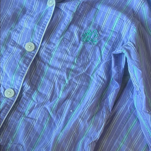 Ralph Lauren Two Piece Pajama Set Purple Green Striped Size Small - Image 6
