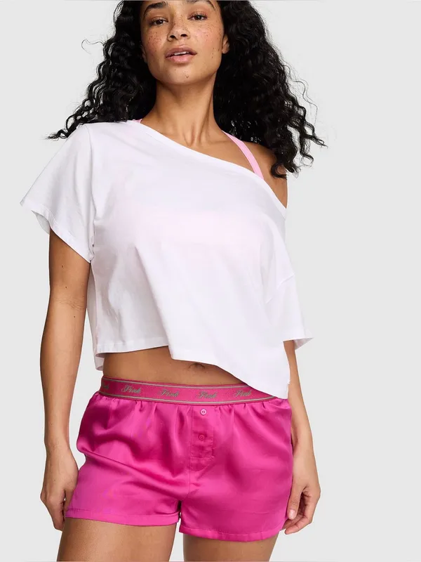🍉VICTORIA’S SECRET PINK Silky Boxy Pajama Shorts Lyocell Pink Fire Watermelon L - Image 3