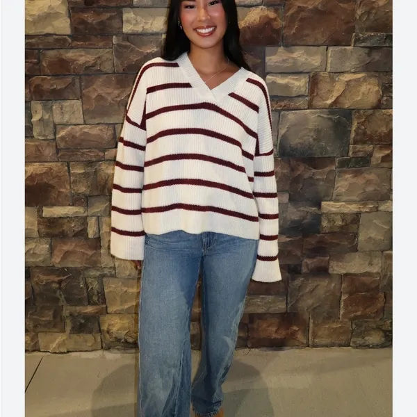Tic Toc Burgundy Stripe Sweater - Image 3