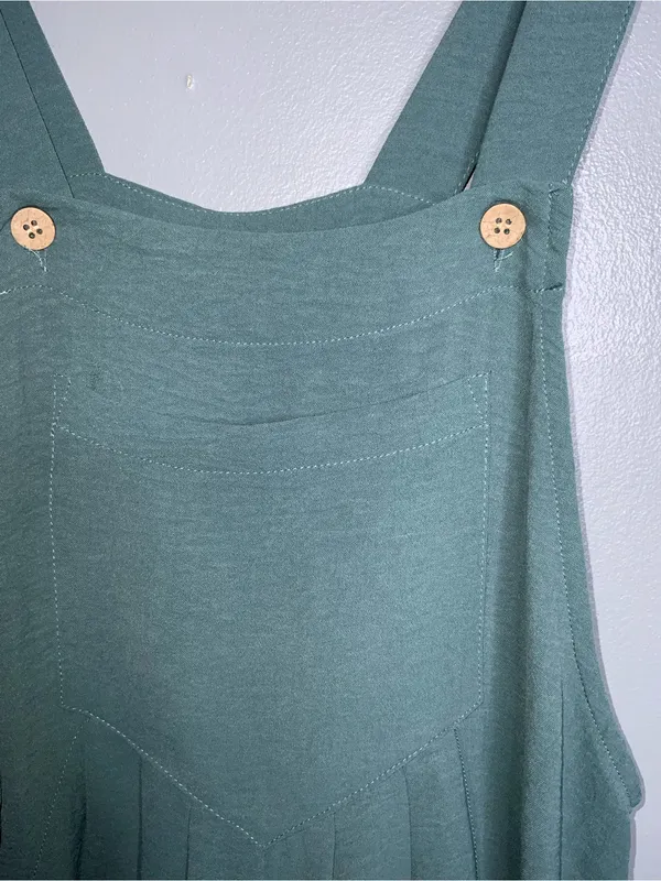 Grecerelle Sleeveless Teal Pinafore Romper with Front & Side Pockets- Medium - Image 6