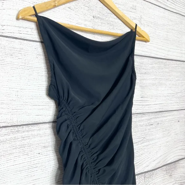 Abercrombie & Fitch Black Asymmetrical Bodycon Ruched Midi Dress Size XXS - Image 6