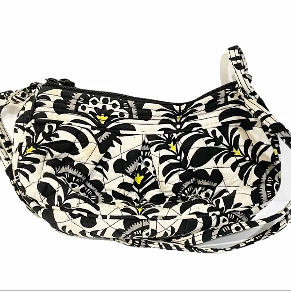 Vera Bradley Black White Floral Mini Cloth‎ Zipper Handbag - Image 4