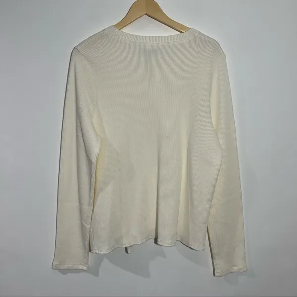 New Madewell Ribbed‎ Long Sleeve Knot-Front Top Ivory XXL Minimalist Casual - Image 4