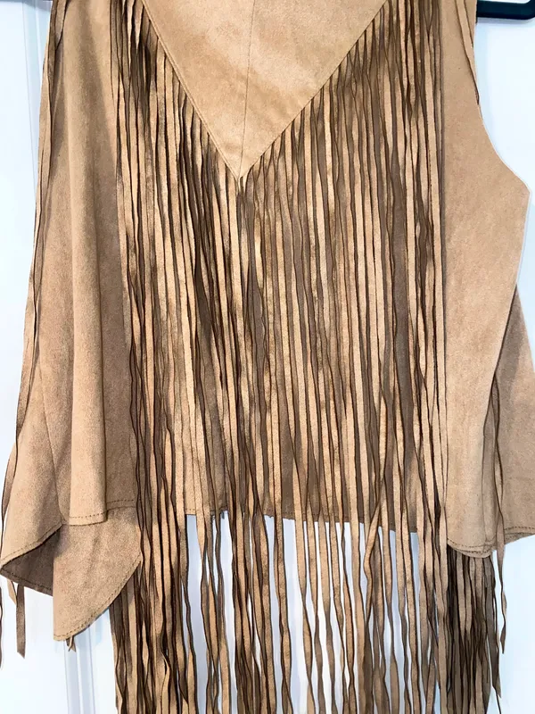 Fringe Suede Tassel Vest Tan Size M - Image 4