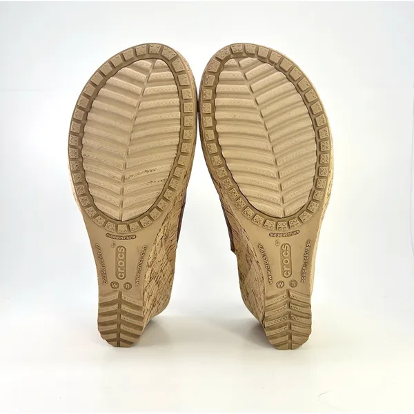 Crocs A-Leigh Brown Leather Cork Wedge Sandals Slingback Peep Toe Comfort Size 8 - Image 9