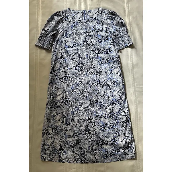 Chico's Blue Veil Snake Print Smocked Puff Sleeve Midi Dress W/ Pockets Size 0 - Image 6