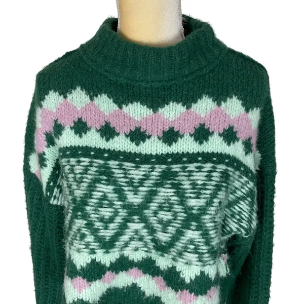 Free People Green and Pink Patterned Sweater - Image 4