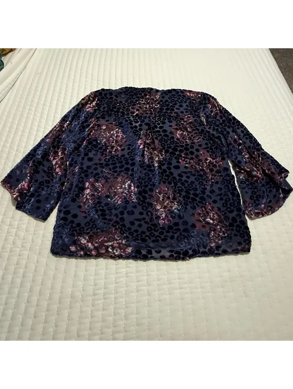 Floreat Anthropologie Floral Purple Velvet Burnout Mock Wrap Blouse Top Sz M - Image 9