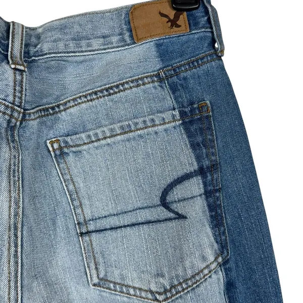 American Eagle SZ 6 Vintage Hi-Rise Cropped Jeans Button-Fly Two-Tone Chewed Hem - Image 7