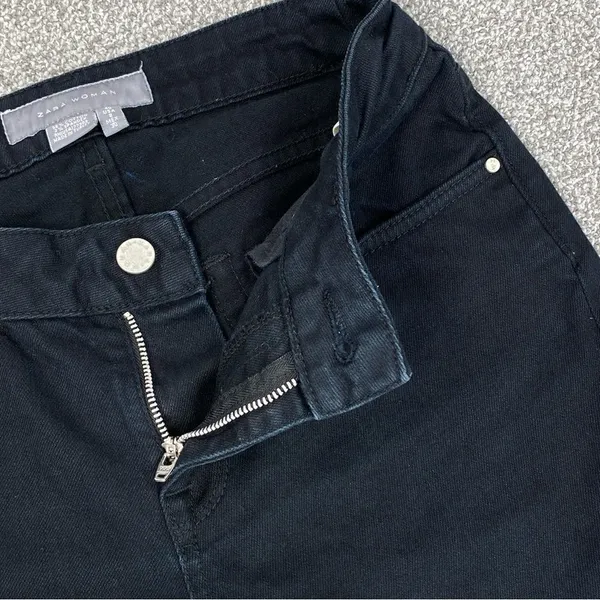 Zara Jeans‎ Womens 8 Black Beaded Back Pocket Straight Leg Low Rise Stretch - Image 6