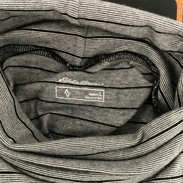 Eddie Bauer Womens Top Mock Neck Striped Long Sleeve Brown Black Size Large - Image 2