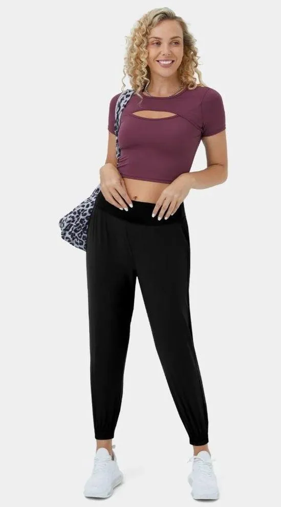 Halara High Waisted Contrast Side Panel Casual Joggers Black M - Image 2