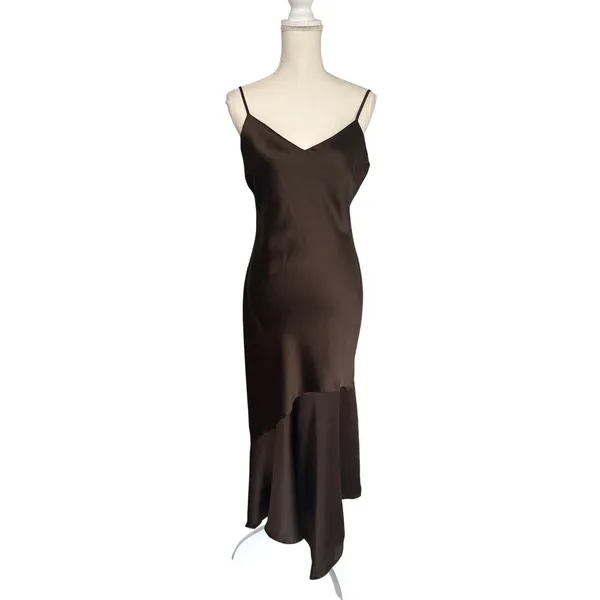 Steve Madden Lucille Slip Dress in Dark Espresso Xsmall New Womens Satin Midi - Image 3