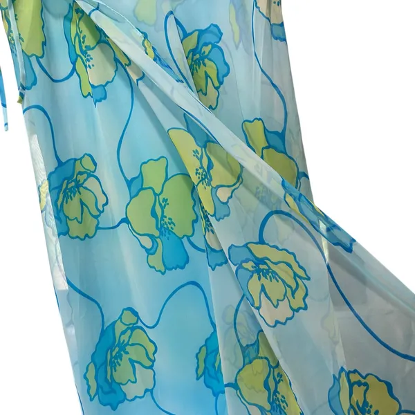 CATO Faux Wrap Midi Skirt Boho Artsy Fairy Chiffon Blue Flowing Floral SZ 18-20 - Image 6