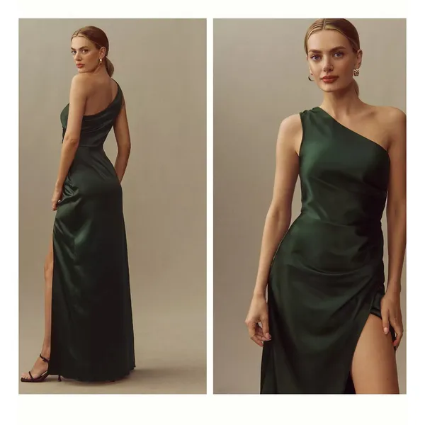 Anthropologie BHLDN Women Scottie One-Shoulder Maxi Dress Small Satin Green - Image 9