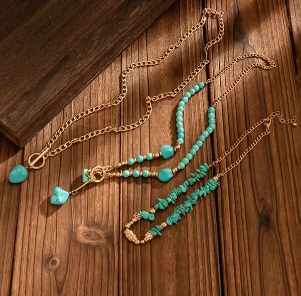 Elegant Turquoise and Gold Layered Necklace - Image 2