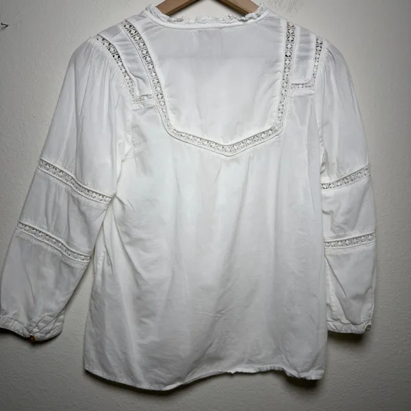 Cleobella Women‎ Cotton Top XS White Boho Lace Tassel Pintuck Cottage Peasant - Image 9