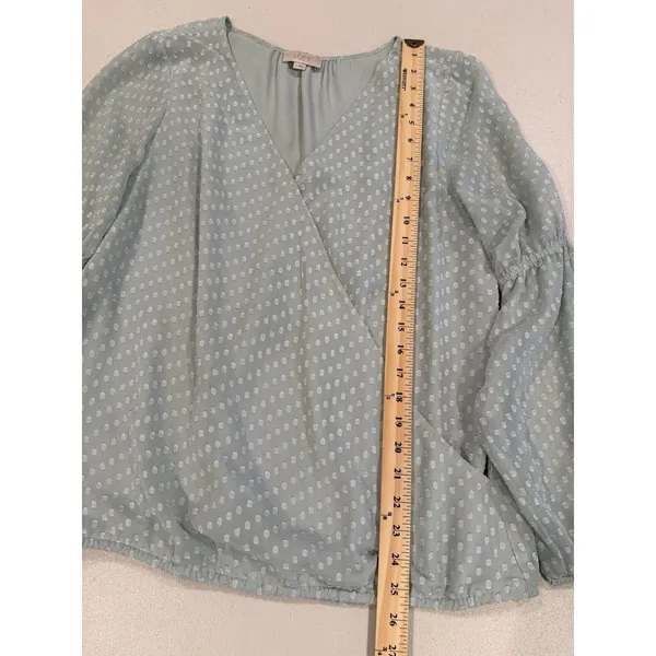 Loft Top Womens Medium Mint Green Swiss Dot Polka Dot Faux Wrap Work Office - Image 5