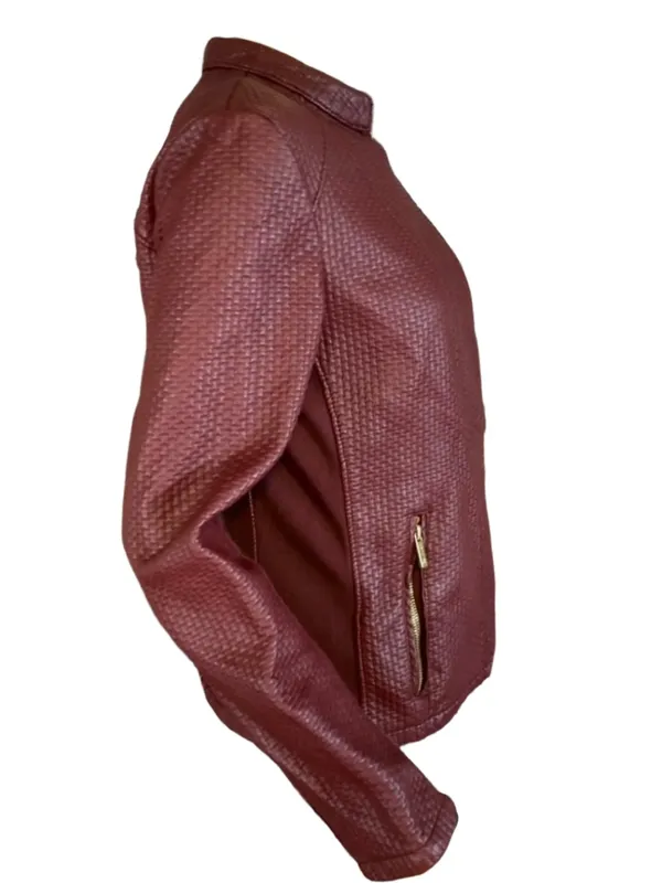 Calvin Klein Burgundy Textured Faux Leather Jacket (M) - Image 5