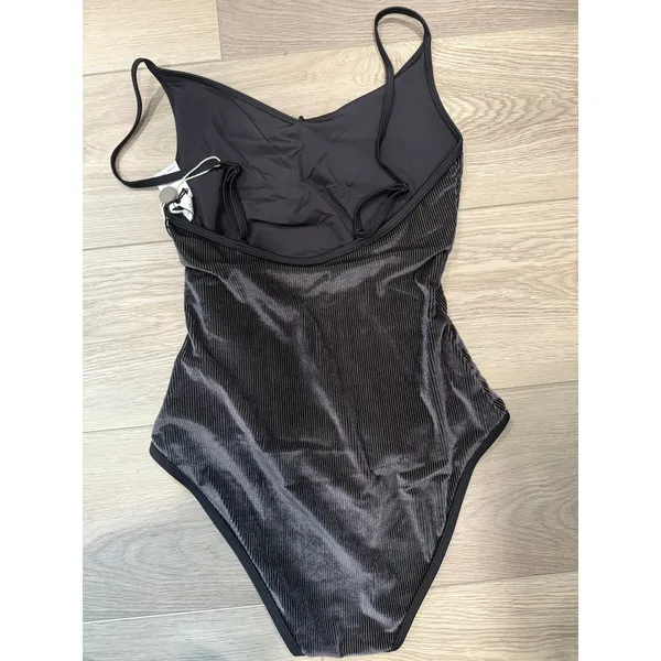 Onia Jane Ribbed Black Velvet Luxury One Piece Swimsuit $185 Small - Image 3
