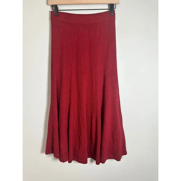 Banana Republic Red Lurex Midi Sweater Skirt A-Line Ribbed‎ Metallic Shimmer S - Image 3