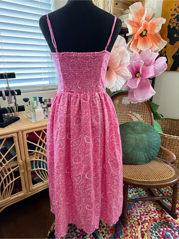 Roller Rabbit X Target Pink Paisley Floral Drop Waist Milkmaid Boho Midi Dress - Image 2