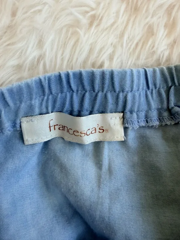 francesca's Strapless Chambray Cotton Ruffle Hem Top - Image 3