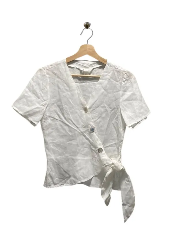 H&M Linen Wrap Top White Size 2 Coastal Beach Minimalist Vacation Lightweight - Image 2