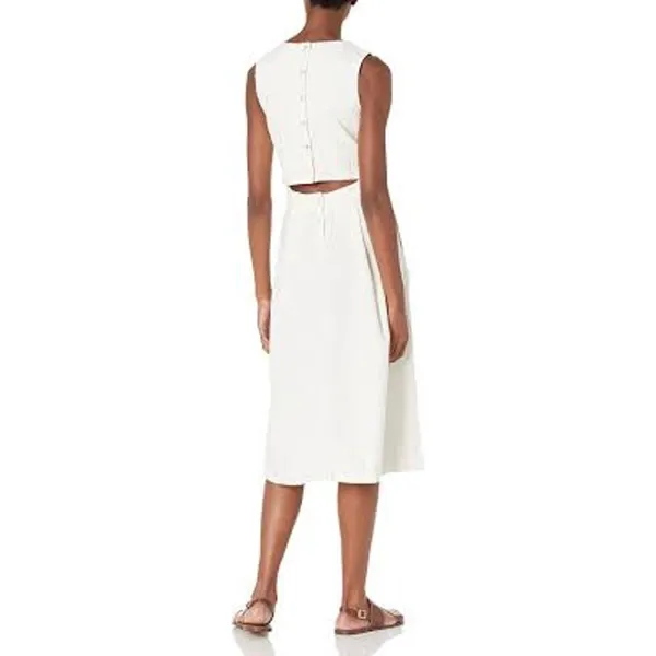 ADRIANO GOLDSCHMIED Libby Button Back Midi Dress w Pockets LINEN White Medium M - Image 2