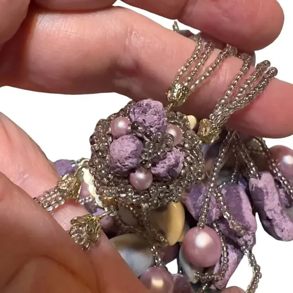 Vintage Japan Multi Strand Stone, Resin, Bead Necklace - Image 6