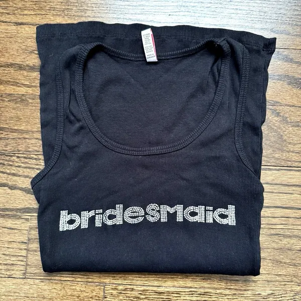 Bridesmaid Womens 3D Black Tank Top Shirt Size Large Wedding Party Bridal Shower - Image 6