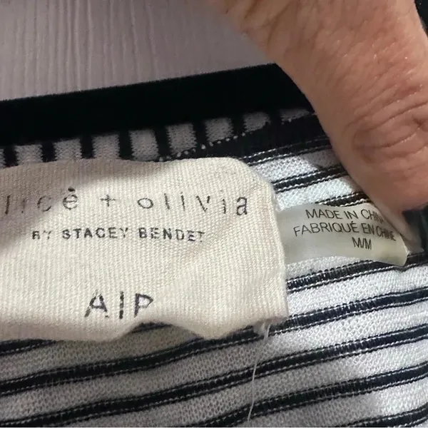 ALICE + OLIVIA Long Sleeve Linen Blend Shirt‎ Black White Stripe Womens Medium - Image 3