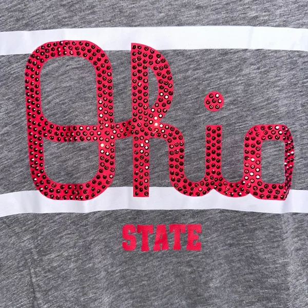 PINK Ohio State University Sparkly Script Ohio Scarlet & Gray Women's Medium Tee - Image 5