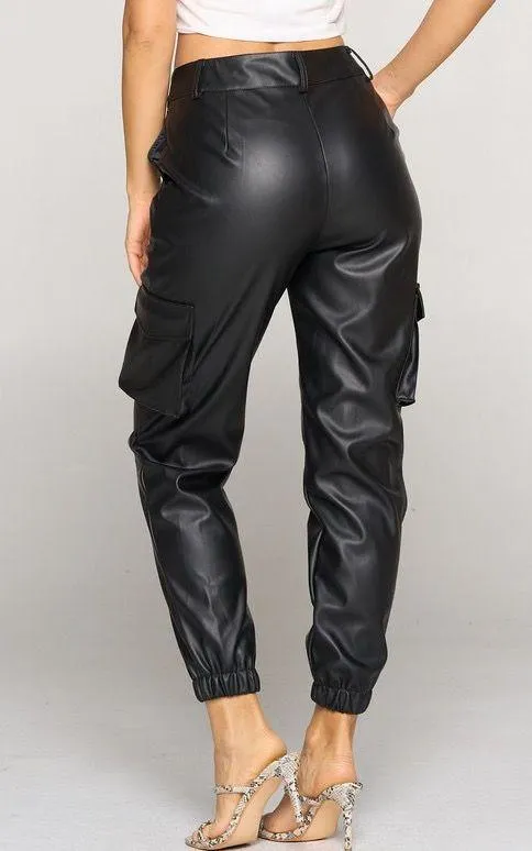 NWT Black Faux Leather Cargo Pants - Image 3