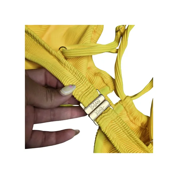 Kulani Kinis‎ Yellow Ruched Underwire Sunrib Bikini Size: L NEW - Image 5