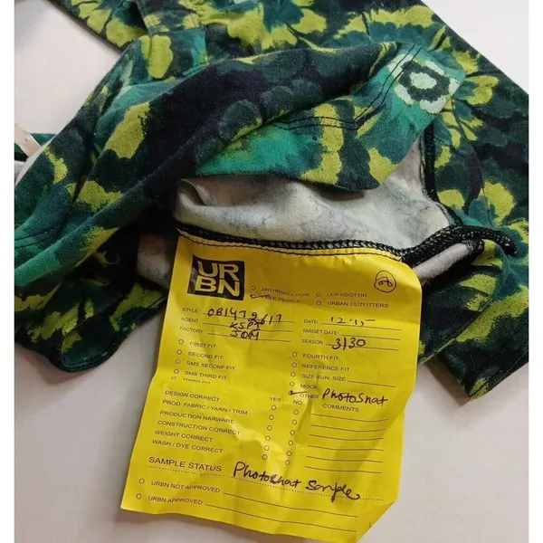 Free People Retro Hippie Green Square Neck Puff Sleeve Bandana Original! Small‎ - Image 4