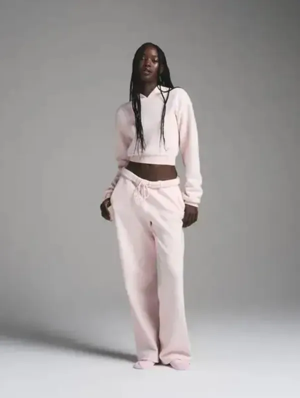 Skims Cotton Shruken Cropped Pink Hoodie Sweatshirt for Women - Image 5