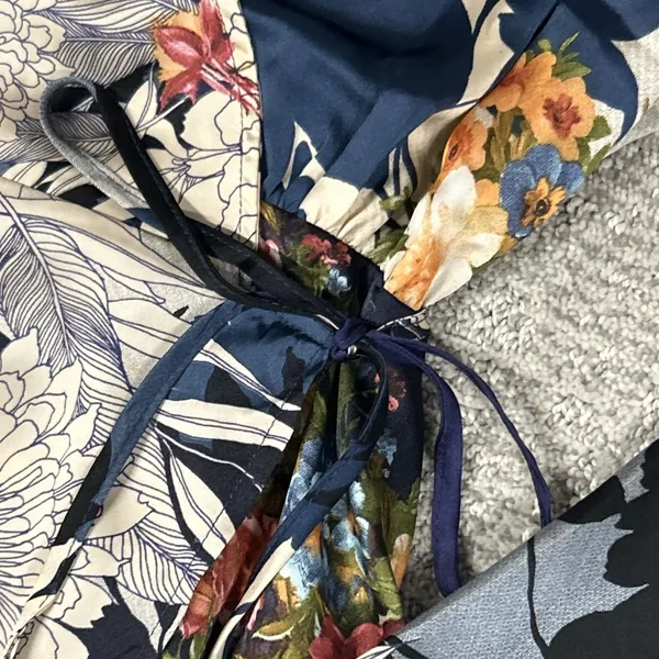 Lulus Wrap Dress Womens Small Put on a Smile Blue Floral Print Satin Maxi - Image 3