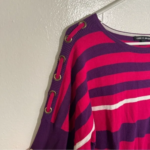 Cable & Gauge Womens Size Large Boatneck Dolman Sleeve Sweater Purple Pink Color - Image 4
