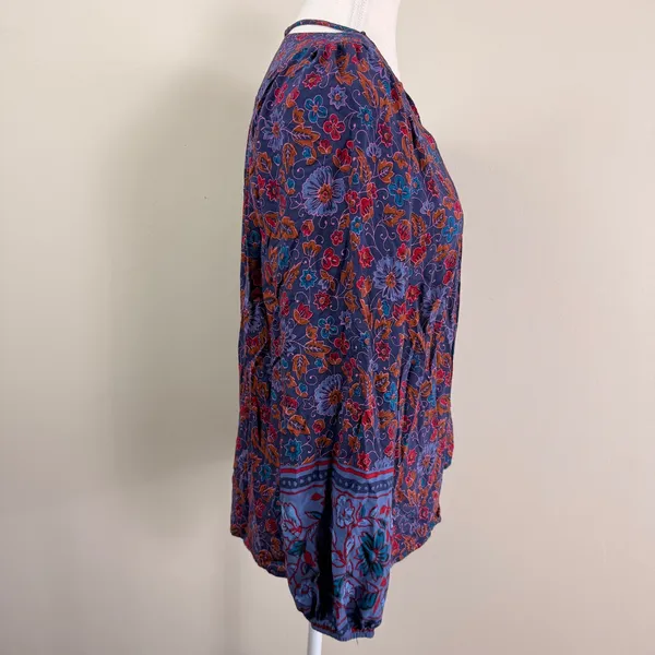 Natural Life Womens S Purple Floral Rayon Boho Tie Neck Balloon Sleeve Blouse - Image 2