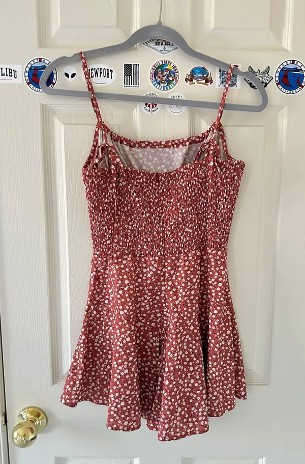 Brick Red Floral Romper - Image 2