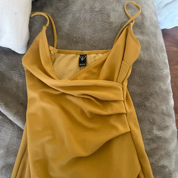 Mustard Yellow wrap ruched mini dress  - Image 4