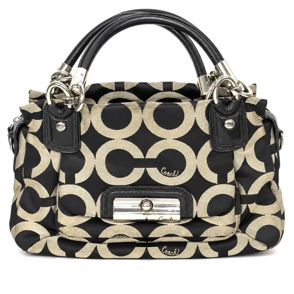 Coach Kristin 16779 Op Art Signature Y2K Satchel Black Khaki Leather Bag - Image 2