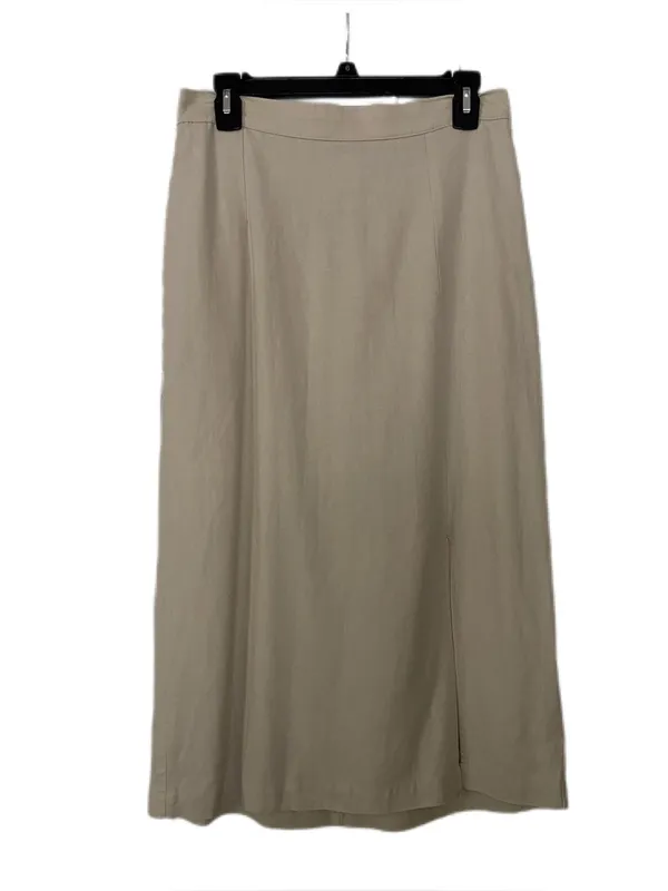 Time and Tru Linen Blend Beige Midi Skirt with Front Slit - Image 5