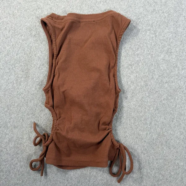 Zara Women's Small Ribbed Knit Tank Top Side Drawstring Ruched Size Brown - Image 6