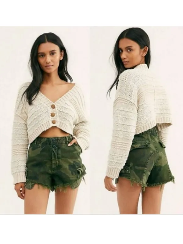 Free People Commando Cutoff High-Waist Camo Cargo Shorts - Green size 8 - Image 2