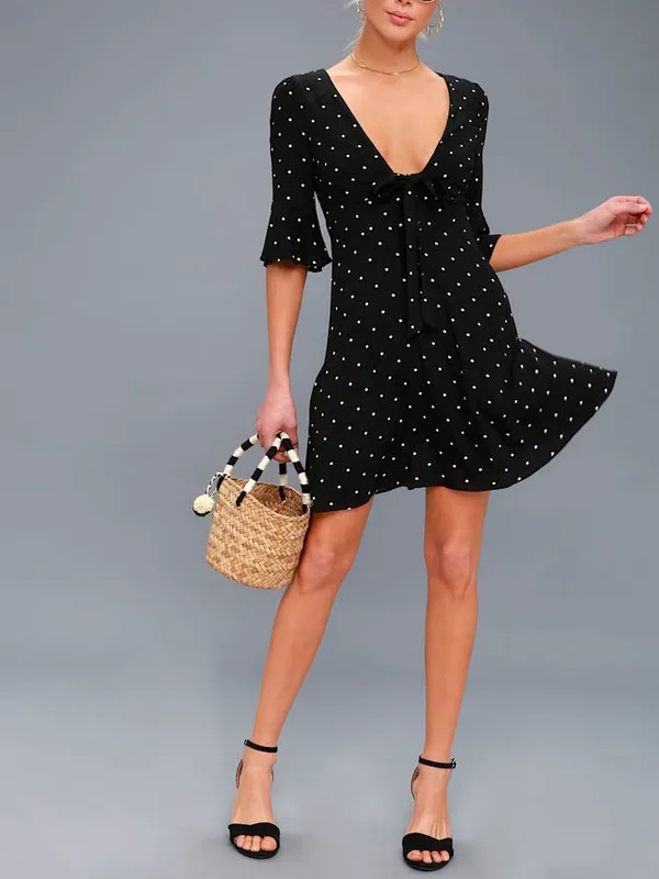 NWT Free People All Yours Black Polka Dot Tie-Front Dress Size 12 - Image 3