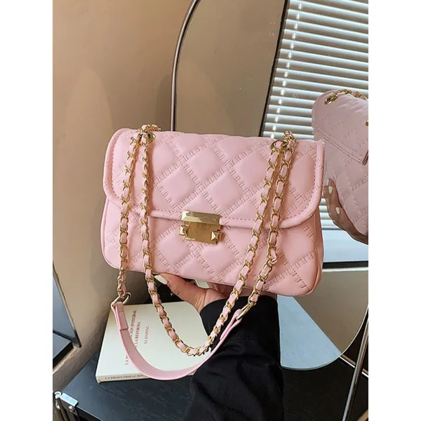Chic Carryalls Pink Quilted Chain Crossbody Bag - Image 2