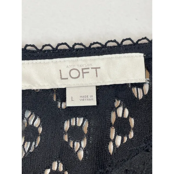 LOFT Black Lace Sheer Long‑Sleeve Top Size L - Image 3